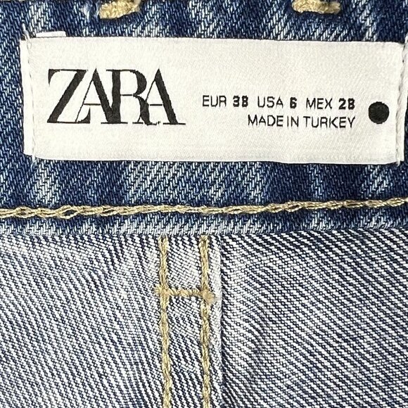 Zara Womens 6 Baggy Hi Rise Wide Leg Utility Multi Pocket Cargo Blue Denim - Picture 15 of 16